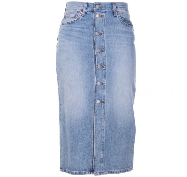 Button Front Midi Skirt Blue C, Med Indigo - Worn In, 35, Levis